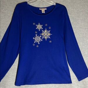 REBECCA MALONE Snow Sky Resort Soft Comfy 100% Cotton Embellished Stretch Knit